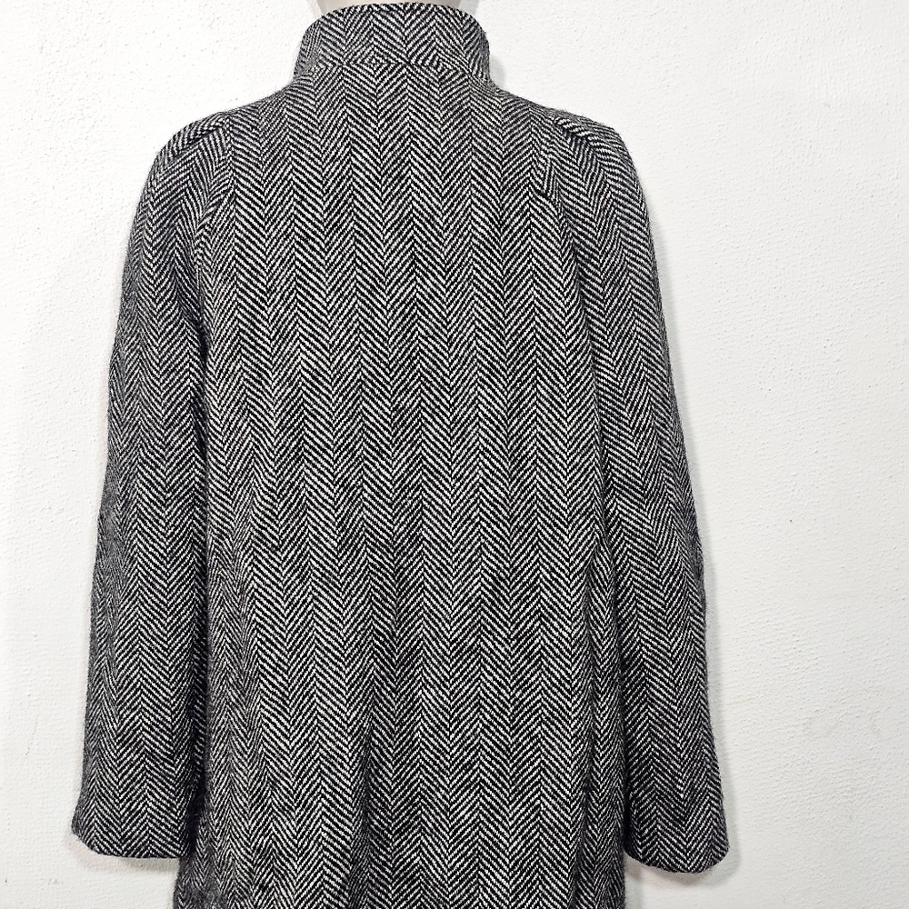 Women's Black and White Pea Coat - Picture 3 of 15